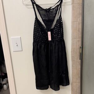 Cacique Black Sheer Chemise with Studded Detail